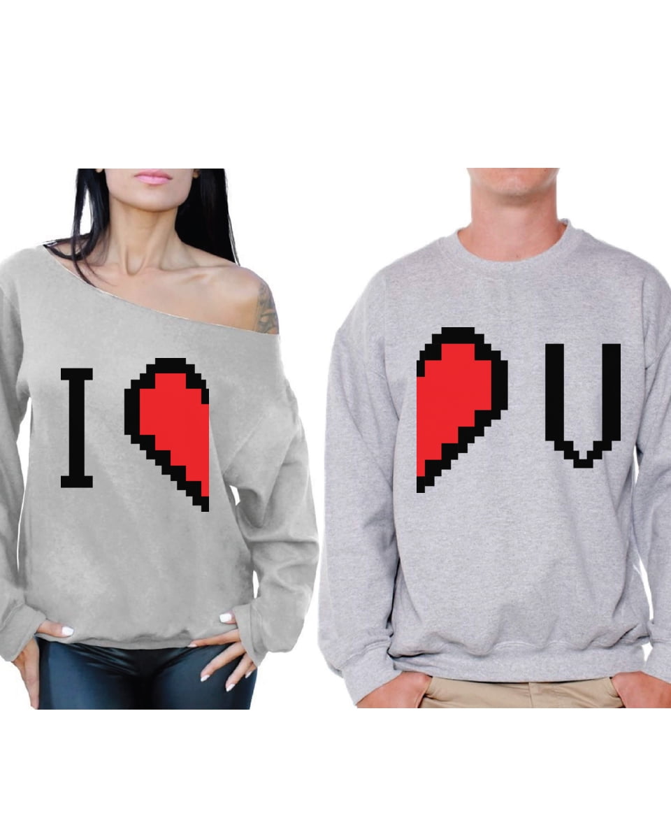 Awkward Styles Love Couple Sweatshirts Matching Couple Sweaters I Love U Off the Shoulder Sweatshirt for Women I Love U Sweater for Men Cute Anniversary